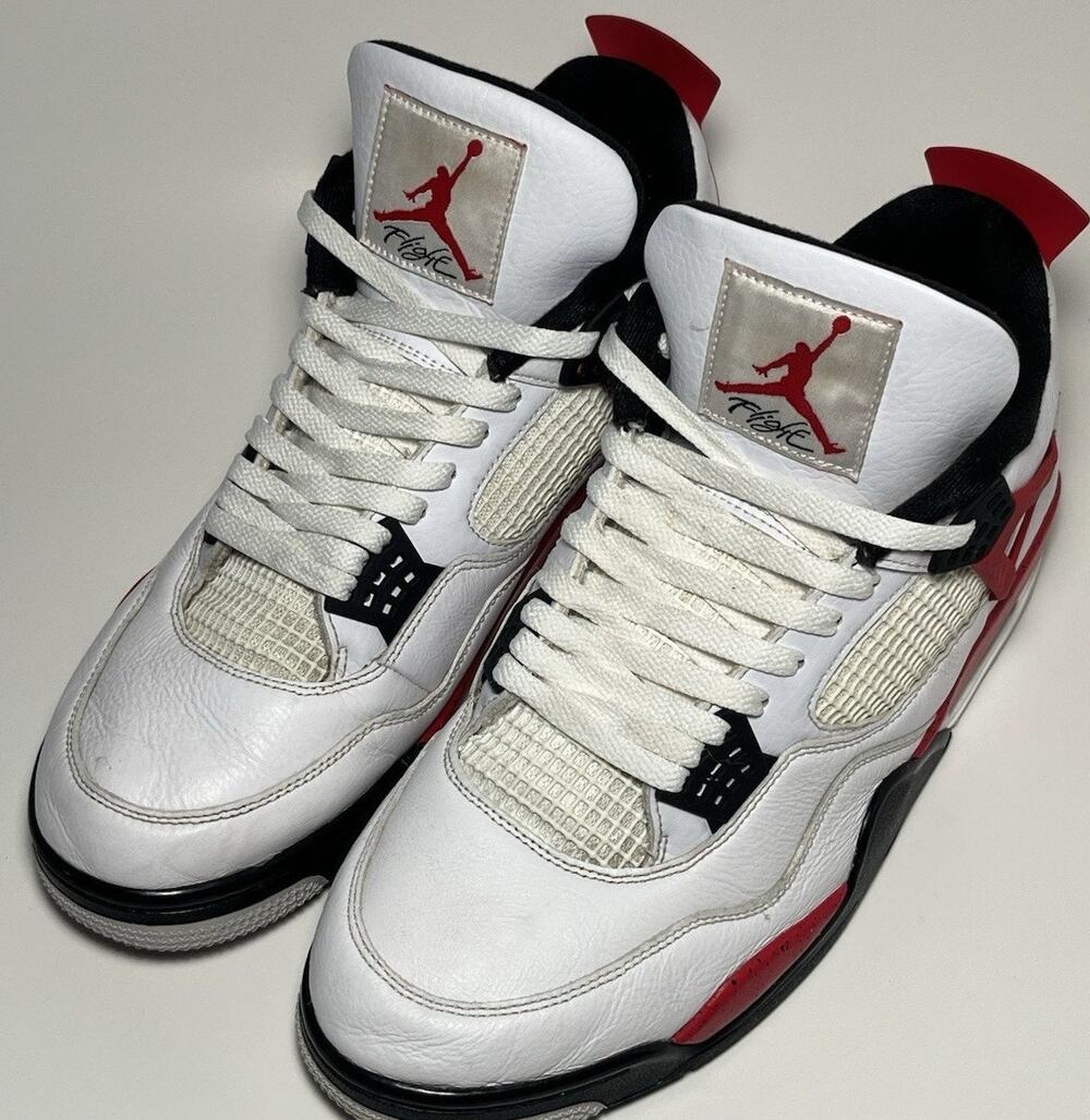 Air Jordan 4 Retro White/Fire Red-Black DH6927-161 Men's Size 13